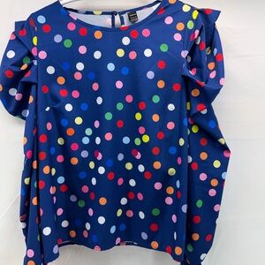 SHEIN Women’s Large Blue Multicolor Polka Dot peasant ruffle, long sleeve Blouse